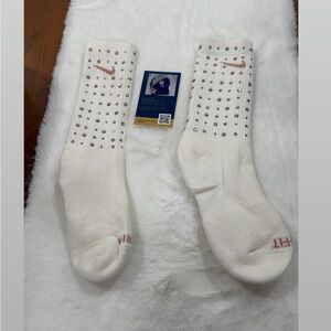 Nike Beige Athletic Socks with Honey Rhinestones